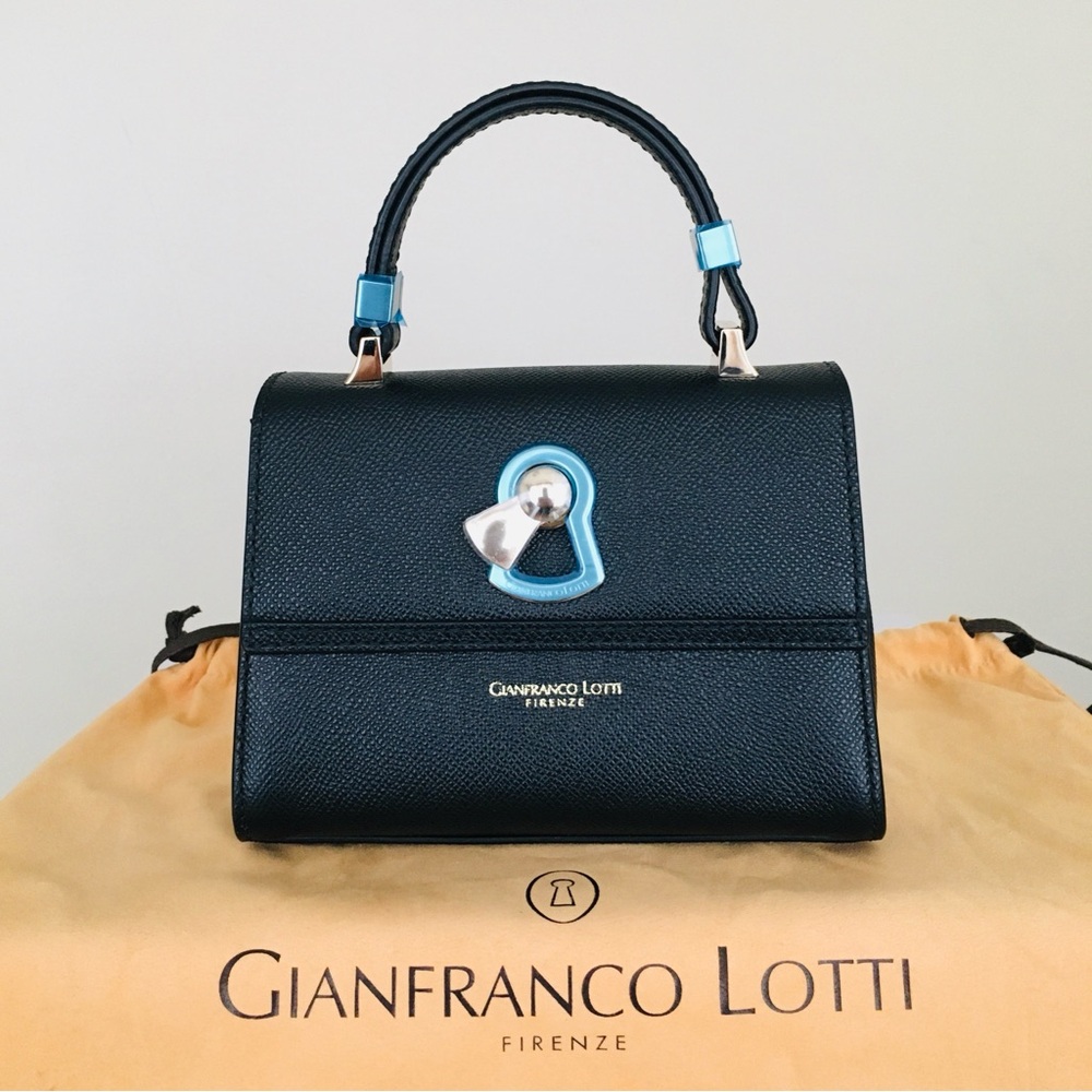 GIANFRANCO LOTTI Black/ Blue Leather Small Satchel Bag